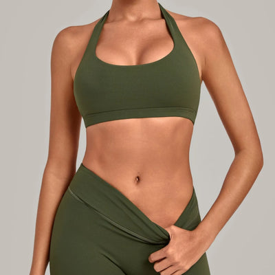 SPARK Women's Bare-feel Halter Neck Open Back Yoga Workout Bra QS5423