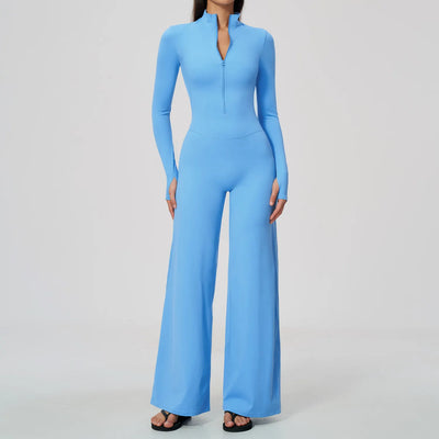SPARK Women’s Half-Zip Long Sleeve Yoga Jumpsuit | Wide-Leg Workout One-Piece ZC5114
