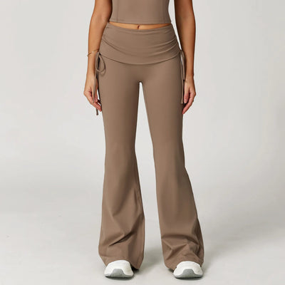SPARK Folded Waist Yoga Flared Pants with Drawstring ZC3055
