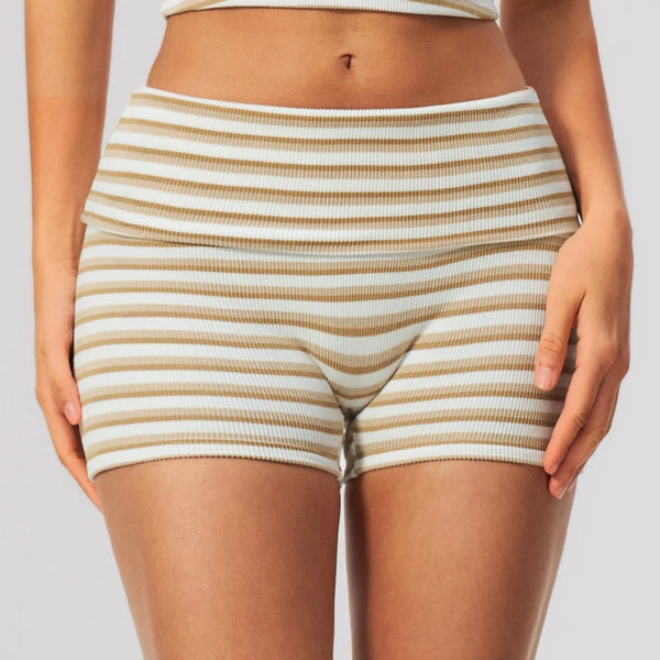 SPARK Women's Striped Fold-Over Waist Yoga Shorts ZC4556