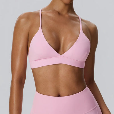 SPARK Women's Deep V Neck Crossover Yoga Sports Bra YEL52736
