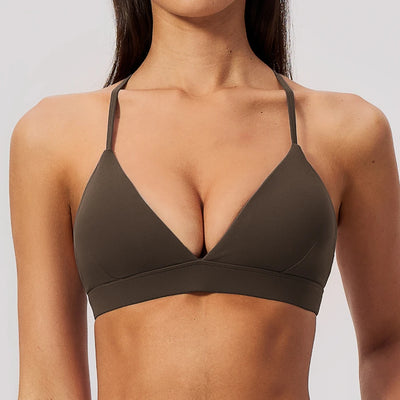 SPARK Women's Brushed V-Neck Cross-Back Yoga Bra ZC8793