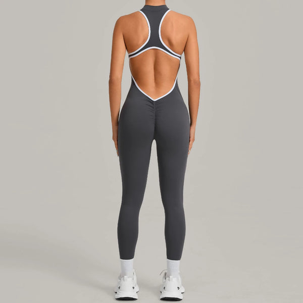 SPARK Color-Block Backless Yoga Long Jumpsuit TF26231
