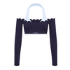 Spark Women's Lace Trim Long Sleeve Crop Top Yoga Shirt FNK8812