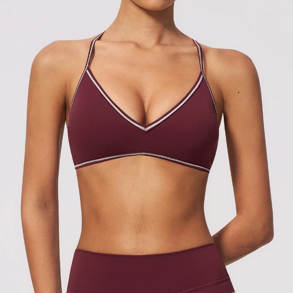 SPARK Women's Color-Block V-neck Halter Yoga Bra ZC9615