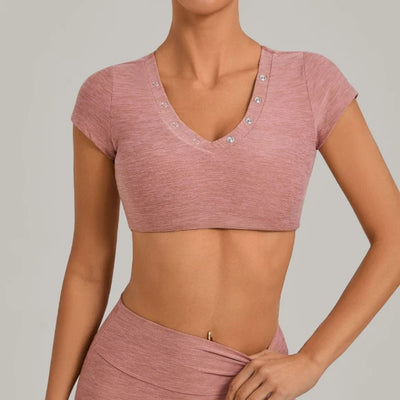 SPARK Women's Special Neck Crop Short-Sleeve Yoga Top QS10265