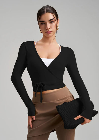 SPARK Chic Long Sleeve Wrap Tie Yoga Top RQ7418