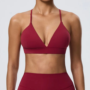 SPARK Women's Deep V Neck Crossover Yoga Sports Bra YEL52736