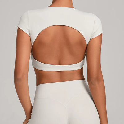SPARK Women's Hollow Back Crop Yoga Short-Sleeve QS2590
