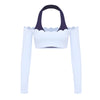 Spark Women's Lace Trim Long Sleeve Crop Top Yoga Shirt FNK8812