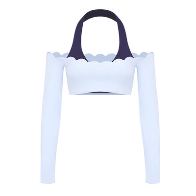Spark Women's Lace Trim Long Sleeve Crop Top Yoga Shirt FNK8812