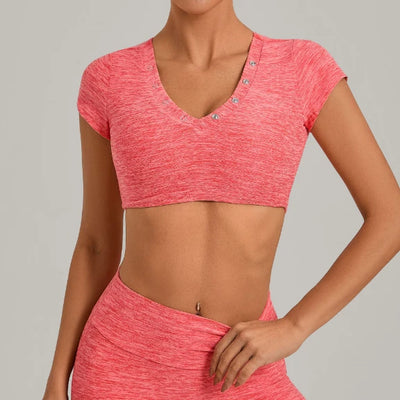 SPARK Women's Special Neck Crop Short-Sleeve Yoga Top QS10265