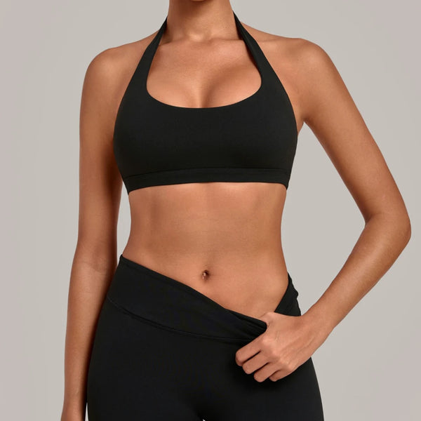 SPARK Women's Bare-feel Halter Neck Open Back Yoga Workout Bra QS5423