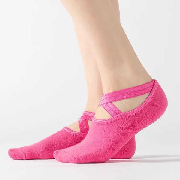 SPARK Non-Slip Yoga Socks with Cross Straps & Terry Cushioning YL032