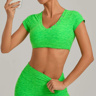 SPARK Women's Special Neck Crop Short-Sleeve Yoga Top QS10265