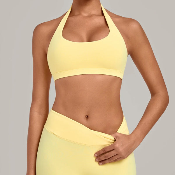 SPARK Women's Bare-feel Halter Neck Open Back Yoga Workout Bra QS5423