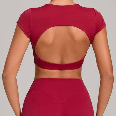 SPARK Women's Hollow Back Crop Yoga Short-Sleeve QS2590