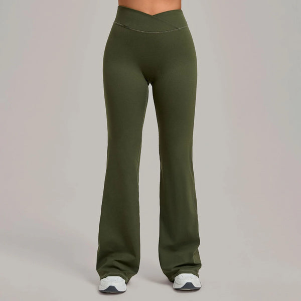 SPARK Women's High Waist Crossover Flare Yoga Pants QS9089
