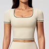 SPARK Contrast Color Square Neck Slim Yoga Workout Short Sleeve ZC2036