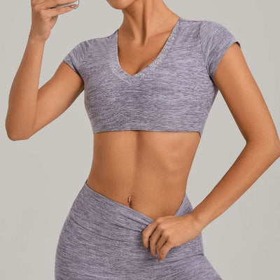 SPARK Women's Special Neck Crop Short-Sleeve Yoga Top QS10265