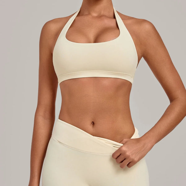 SPARK Women's Bare-feel Halter Neck Open Back Yoga Workout Bra QS5423
