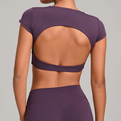 SPARK Women's Hollow Back Crop Yoga Short-Sleeve QS2590
