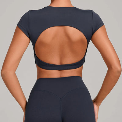 SPARK Women's Hollow Back Crop Yoga Short-Sleeve QS2590