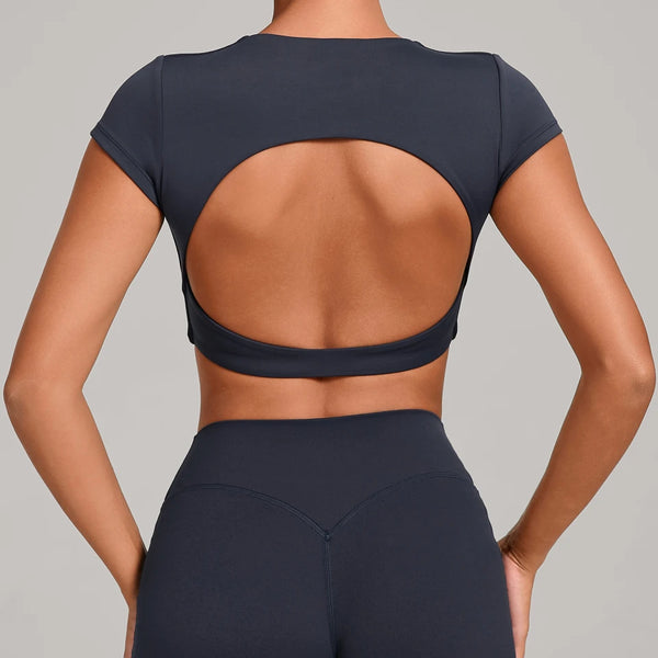 SPARK Women's Hollow Back Crop Yoga Short-Sleeve QS2590