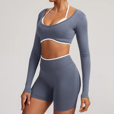 SPARK Fake Two Pieces Fitness Cropped Top RXW3006