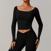 SPARK Boat Neck Yoga Long Sleeve Crop Top-black