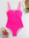 SPARK Color Block One Piece Swimsuit Skirt Modest Swimwear-Pink
