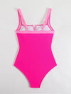 SPARK Color Block One Piece Swimsuit Skirt Modest Swimwear-Pink back