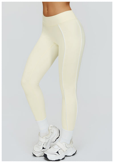 SPARK Contrast Color Naked Feeling High Waist Leggingsin light yellow side