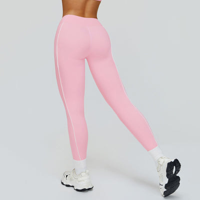 SPARK Contrast Color Naked Feeling High Waist Leggingsin pink back