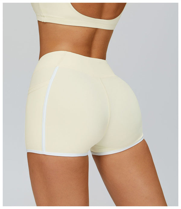 SPARK Contrast Color Naked Feeling Yoga Shorts in light yellow back