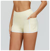 SPARK Contrast Color Naked Feeling Yoga Shorts in light yellow side pocket