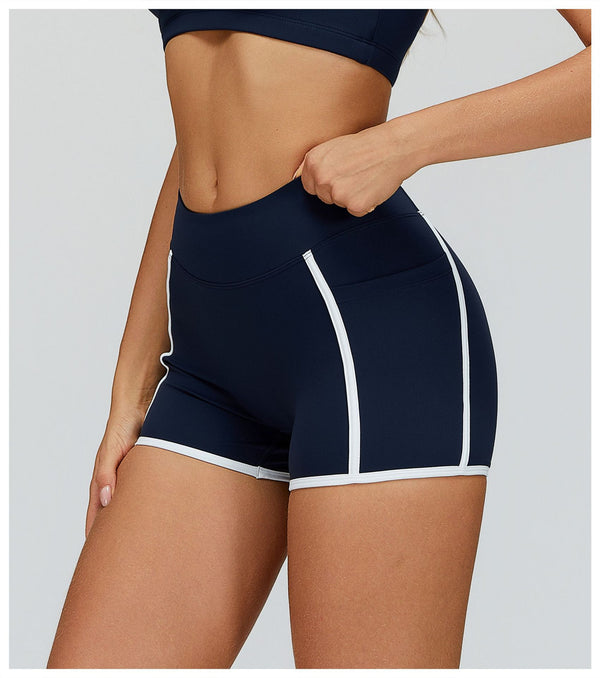 SPARK Contrast Color Naked Feeling Yoga Shorts in navy side