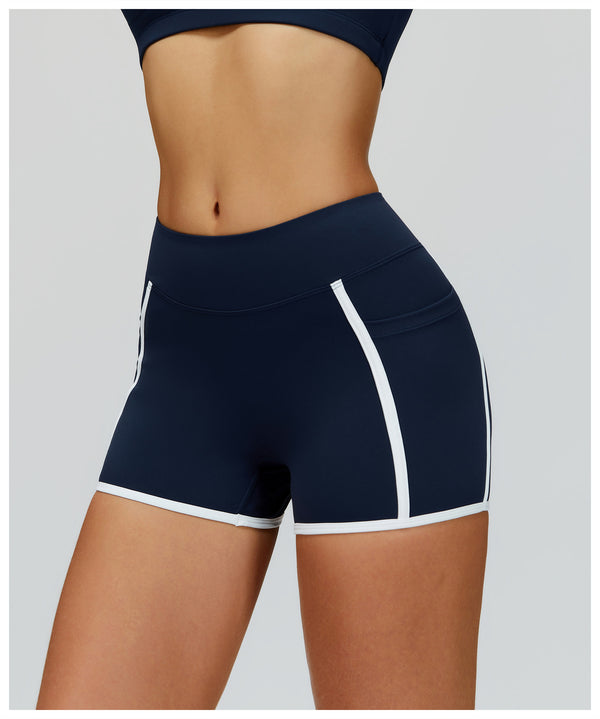 SPARK Contrast Color Naked Feeling Yoga Shorts in navy side pocket