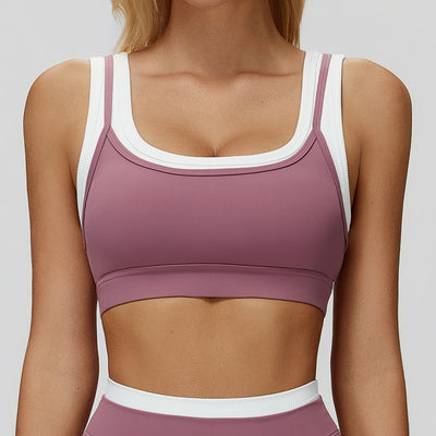 SPARK Fake Two-Piece Yoga Sports Bra with Ribbed Design in purple