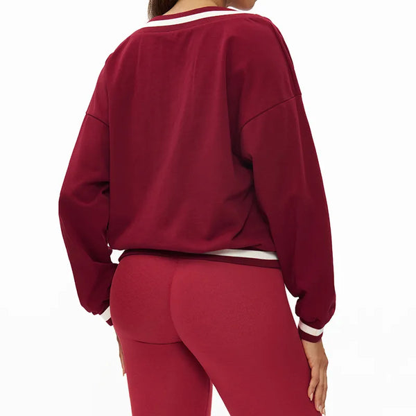 【Christmas】SPARK Fashion Versatile V-neck Yoga Sports Sweatshirt in retro red back