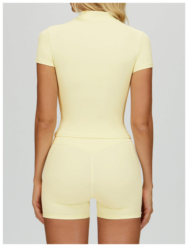 SPARK Half-zip Yoga Fitness Short Sleeved in yellow back