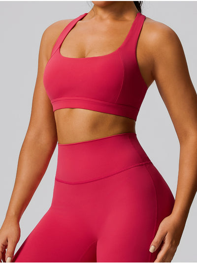 SPARK High Intensity Sports Racerback Bra for Women in berry red set