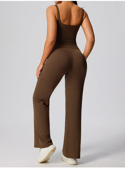 SPARK High Waisted Wide Leg Sweatpants for Women in brown set back&bra