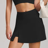 SPARK Patchwork Side Split Yoga Fitness Mini Tennis Skirt in black