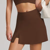 SPARK Patchwork Side Split Yoga Fitness Mini Tennis Skirt in coffee