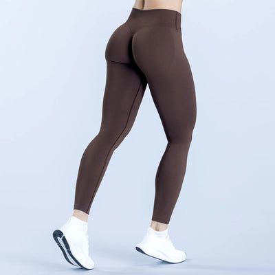 SPARK Seamless Cross Waist Hip Lift Yoga Pants in brown back