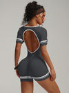 SPARK Seamless Sexy Hollow Back Hip-lifting Fitness Jumpsuit  in gray  back 