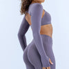 SPARK_Seamless_Women_s_Workout_Crop_Top_Arm_Sleeve_Shawl_Thumb_Hole_in rain mushroom gray side