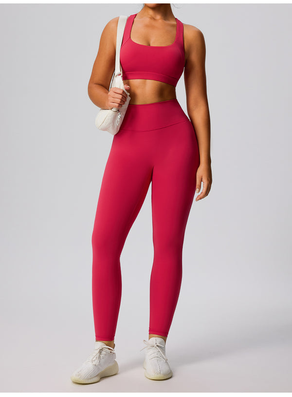 SPARK Sexy Gym Fitness Running Tights for Women in berry red a set