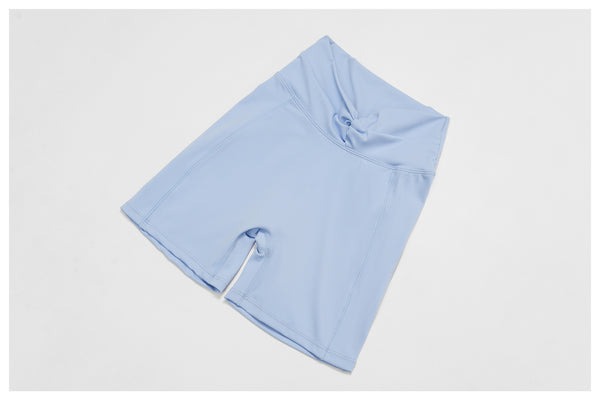 SPARK Twisted High Waist Yoga Shorts in blue detial-1